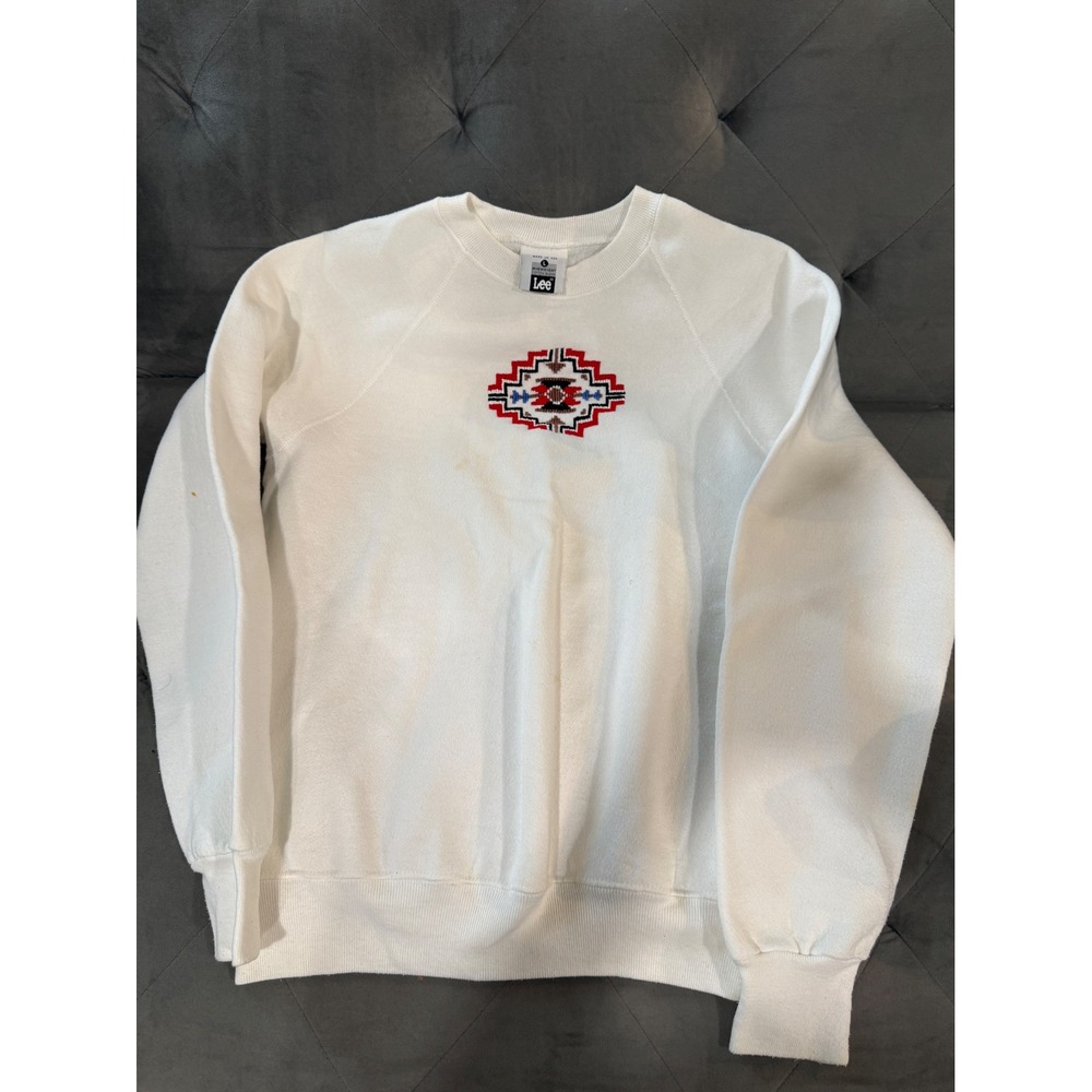 Lee Vintage 90s White Southwestern Embroidered Sweatshirt Made in USA‎ Large